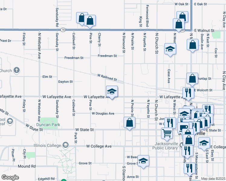 map of restaurants, bars, coffee shops, grocery stores, and more near 747 West Lafayette Avenue in Jacksonville