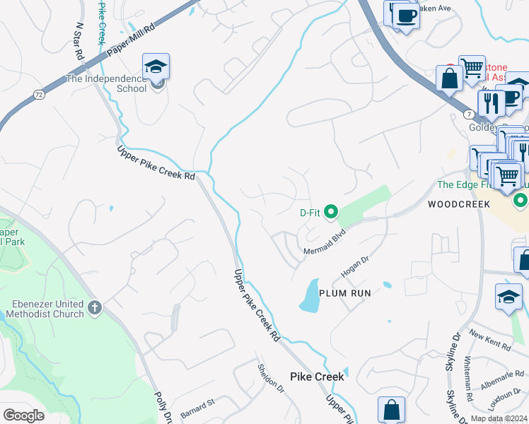 map of restaurants, bars, coffee shops, grocery stores, and more near 6 Star Pine Circle in Wilmington