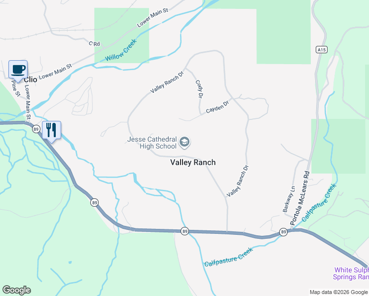 map of restaurants, bars, coffee shops, grocery stores, and more near Valley Ranch Drive in Clio