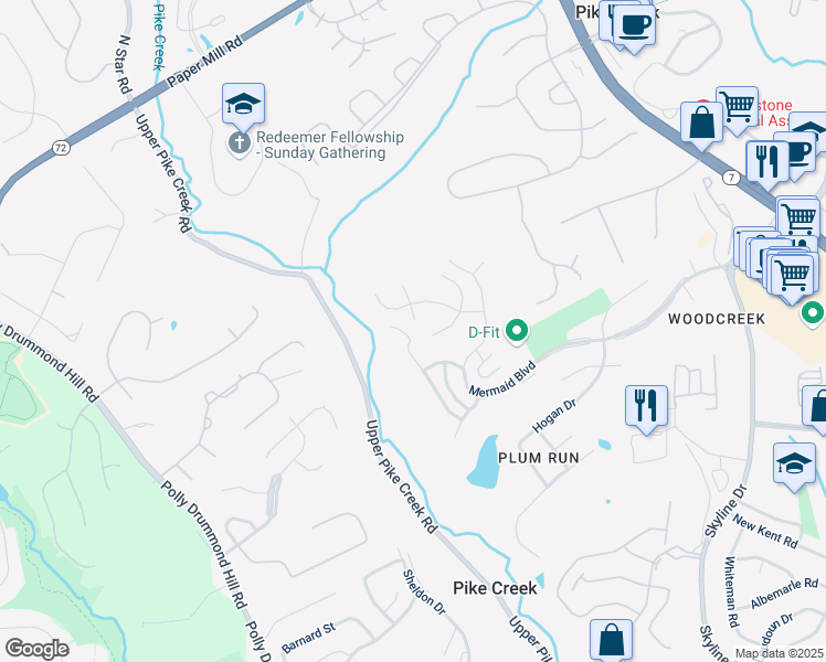 map of restaurants, bars, coffee shops, grocery stores, and more near 6 Star Pine Circle in Wilmington