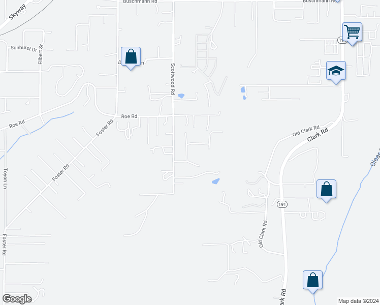 map of restaurants, bars, coffee shops, grocery stores, and more near 5256 Rosehill Road in Paradise