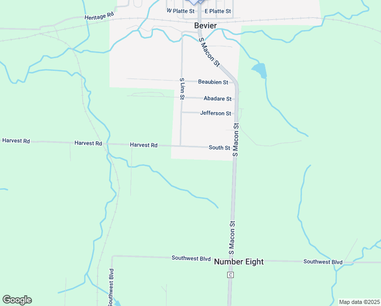 map of restaurants, bars, coffee shops, grocery stores, and more near 115 South Street in Bevier