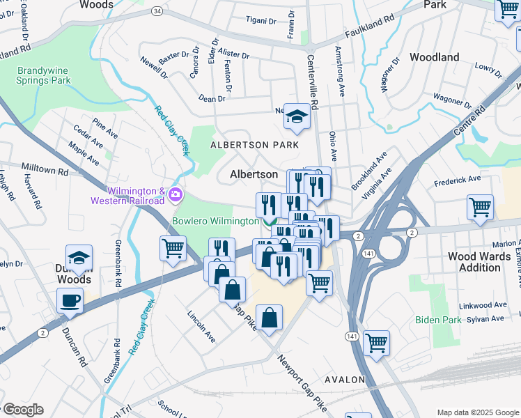 map of restaurants, bars, coffee shops, grocery stores, and more near 198 Greenbank Road in Wilmington