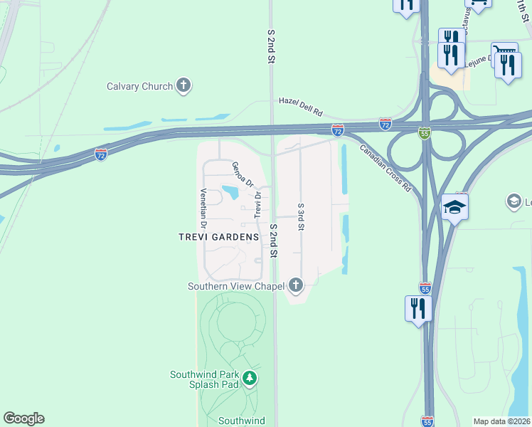 map of restaurants, bars, coffee shops, grocery stores, and more near 4150 South 2nd Street in Springfield