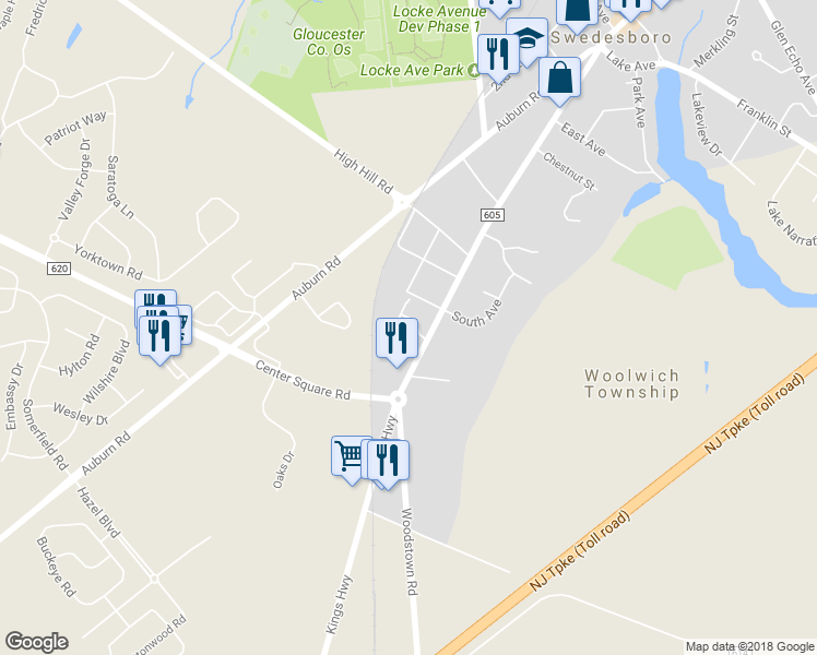 map of restaurants, bars, coffee shops, grocery stores, and more near 10 Shoemaker Drive in Swedesboro