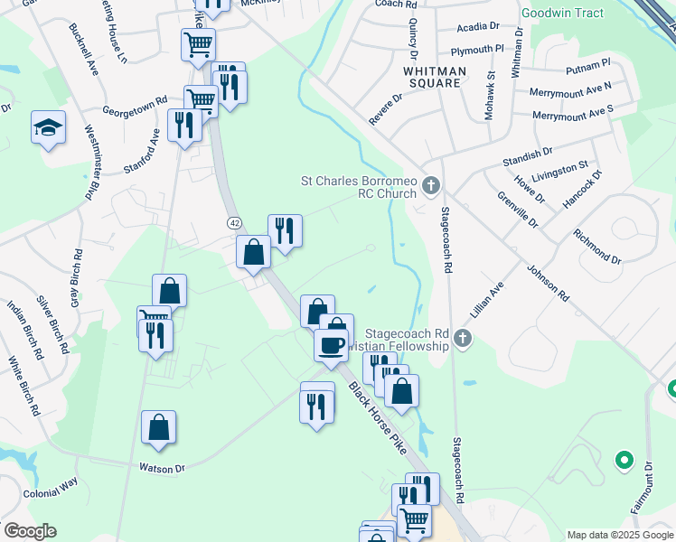 map of restaurants, bars, coffee shops, grocery stores, and more near 109 Madison Avenue in Washington Township