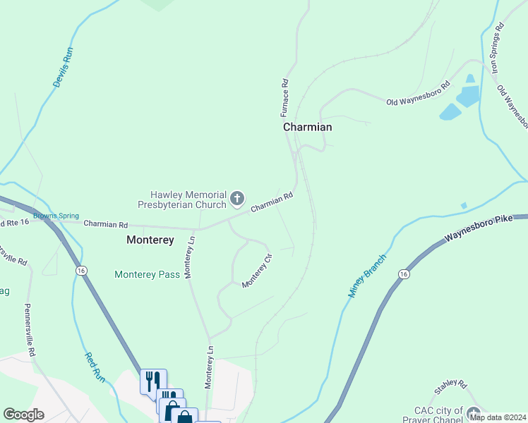 map of restaurants, bars, coffee shops, grocery stores, and more near 14822 Charmian Road in Blue Ridge Summit