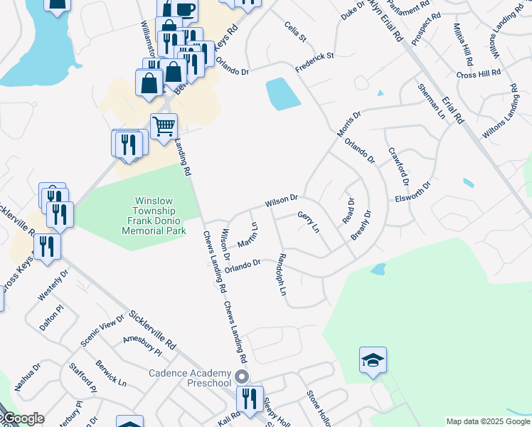 map of restaurants, bars, coffee shops, grocery stores, and more near 4 Randolph Lane in Sicklerville