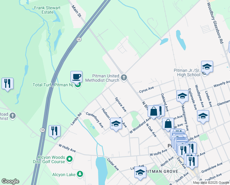 map of restaurants, bars, coffee shops, grocery stores, and more near 758 North Broadway in Pitman