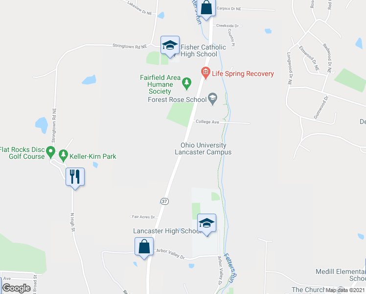 map of restaurants, bars, coffee shops, grocery stores, and more near 1531 Granville Pike in Lancaster