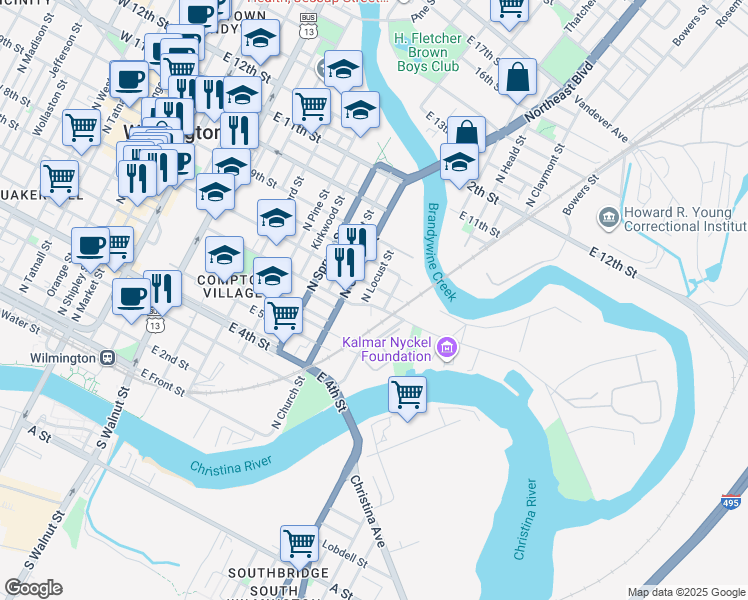 map of restaurants, bars, coffee shops, grocery stores, and more near 814 East 8th Street in Wilmington