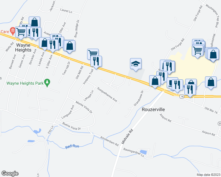 map of restaurants, bars, coffee shops, grocery stores, and more near 10682 Sunburst Gardens Drive in Waynesboro