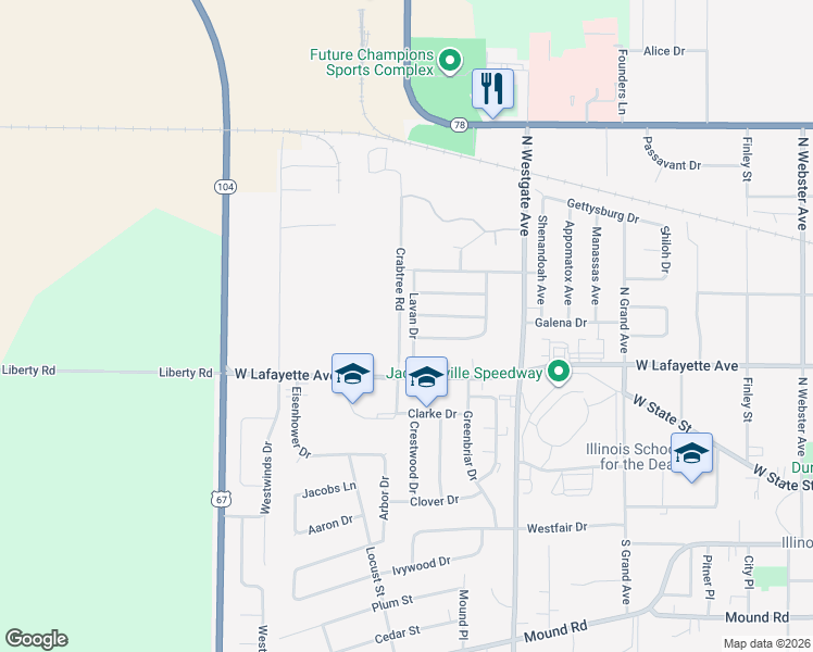 map of restaurants, bars, coffee shops, grocery stores, and more near 1-99 Crabtree Road in Jacksonville