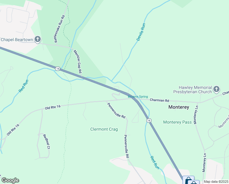 map of restaurants, bars, coffee shops, grocery stores, and more near 14078 Buchanan Trail East in Waynesboro