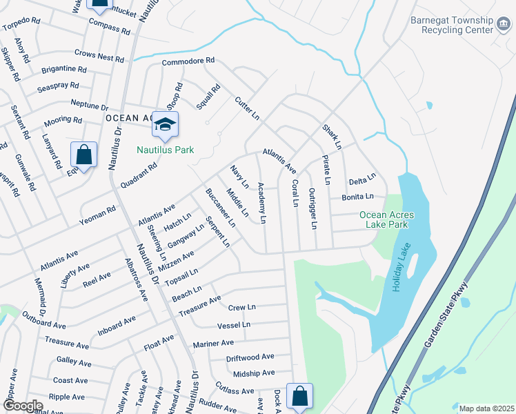 map of restaurants, bars, coffee shops, grocery stores, and more near 240 Academy Lane in Stafford Township