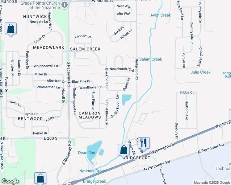 map of restaurants, bars, coffee shops, grocery stores, and more near 8933 Poppy Lane in Indianapolis