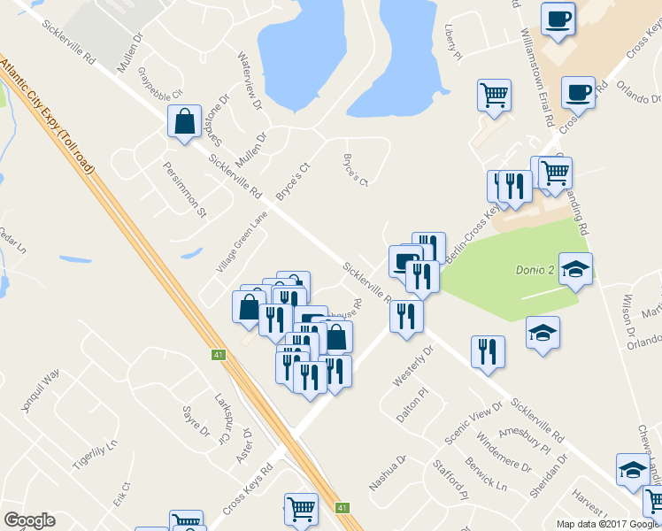 map of restaurants, bars, coffee shops, grocery stores, and more near 917 Sicklerville Road in Sicklerville