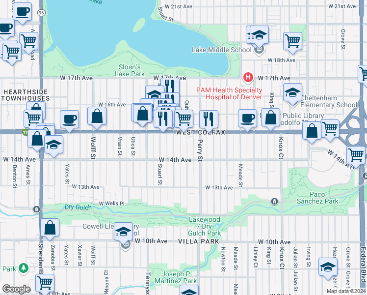map of restaurants, bars, coffee shops, grocery stores, and more near 1464 Quitman Street in Denver
