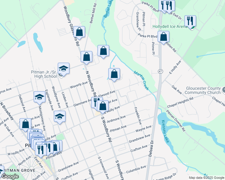 map of restaurants, bars, coffee shops, grocery stores, and more near 472 Elwood Avenue in Pitman