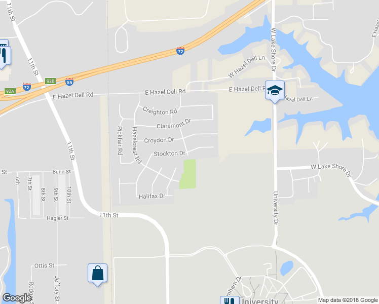 map of restaurants, bars, coffee shops, grocery stores, and more near 2100 Stockton Drive in Springfield