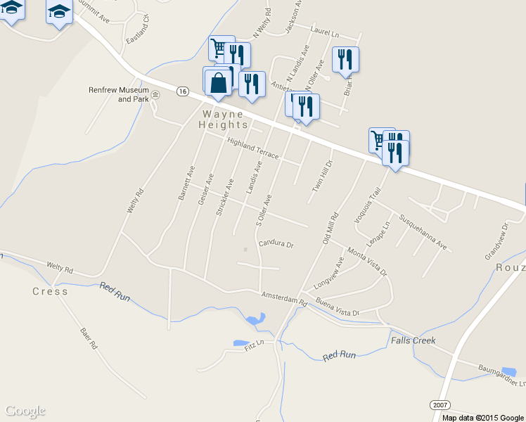 map of restaurants, bars, coffee shops, grocery stores, and more near South Oller Avenue in Waynesboro