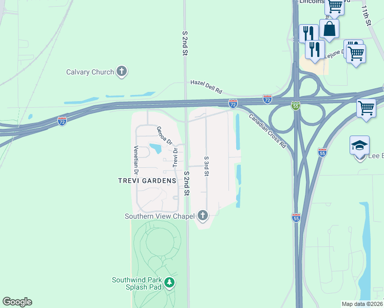 map of restaurants, bars, coffee shops, grocery stores, and more near 4150 South 2nd Street in Springfield