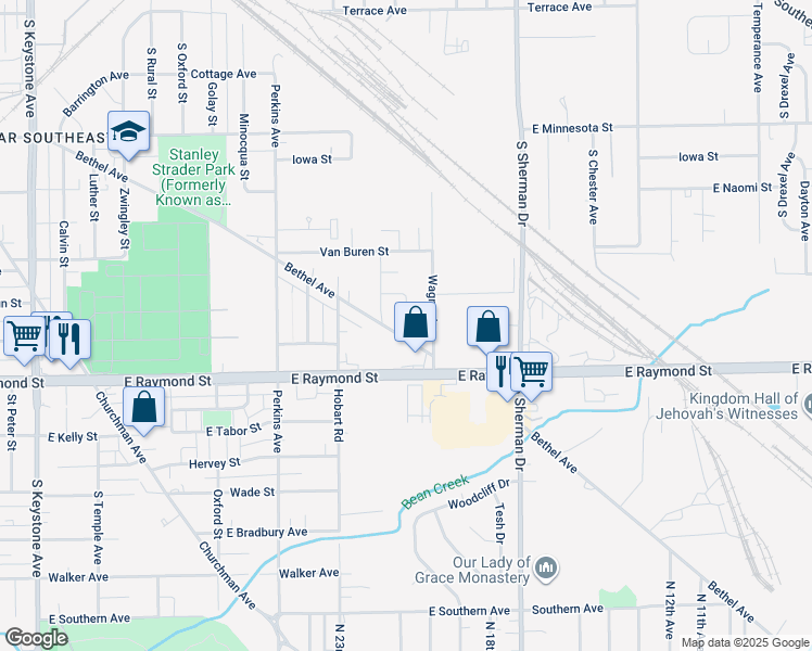 map of restaurants, bars, coffee shops, grocery stores, and more near 3506 Bethel Avenue in Indianapolis