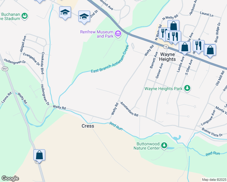 map of restaurants, bars, coffee shops, grocery stores, and more near 945 Quail Run Drive in Waynesboro