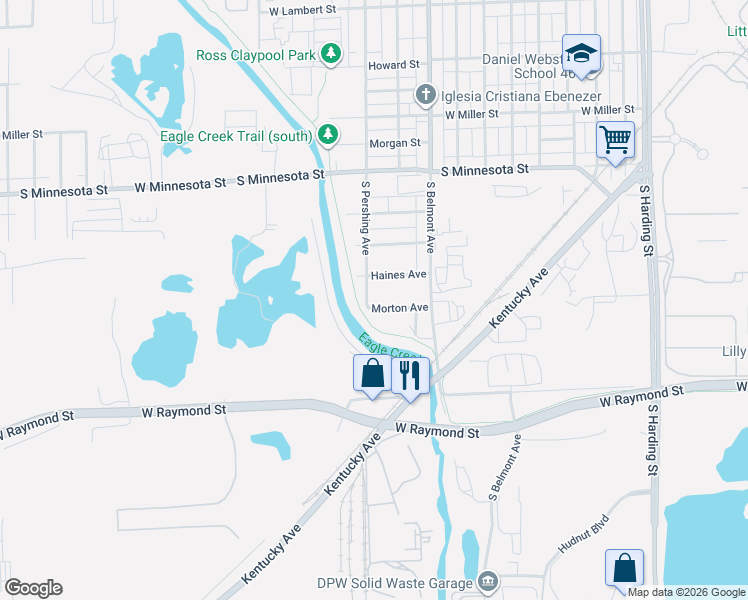 map of restaurants, bars, coffee shops, grocery stores, and more near 2214 Morton Ave in Indianapolis