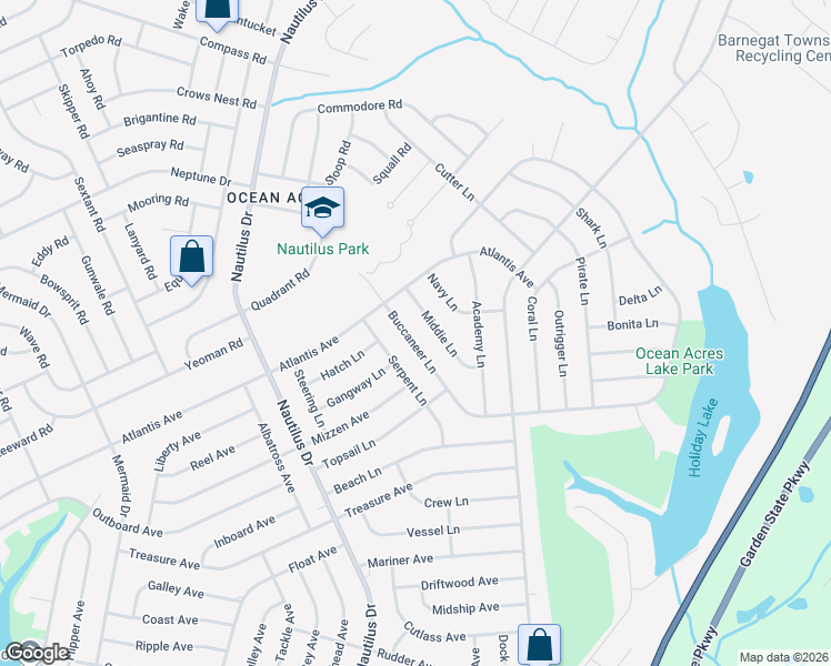 map of restaurants, bars, coffee shops, grocery stores, and more near 236 Middie Lane in Stafford Township