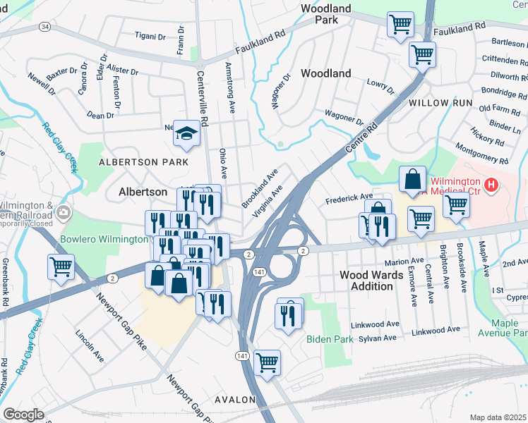 map of restaurants, bars, coffee shops, grocery stores, and more near 216 Virginia Avenue in Wilmington