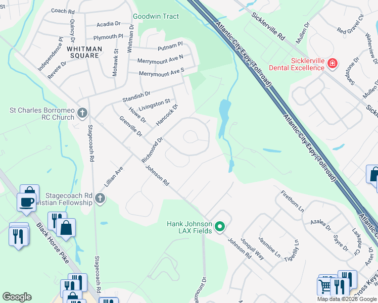 map of restaurants, bars, coffee shops, grocery stores, and more near 785 Richmond Drive in Sicklerville