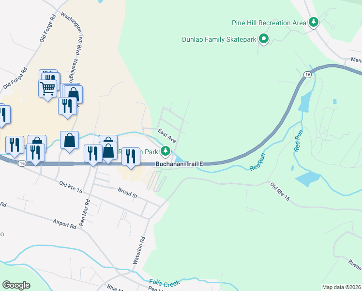 map of restaurants, bars, coffee shops, grocery stores, and more near 12846 Skiway Avenue in Waynesboro