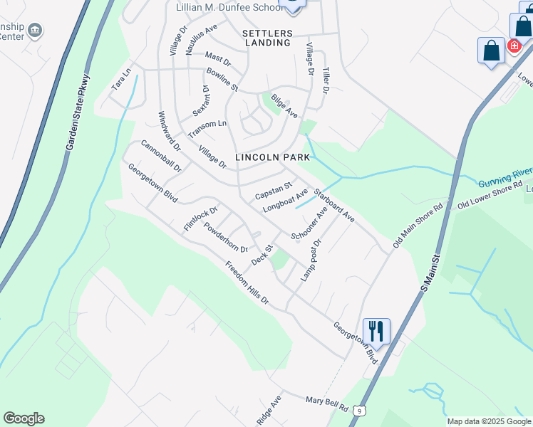 map of restaurants, bars, coffee shops, grocery stores, and more near 7 Longboat Avenue in Barnegat Township