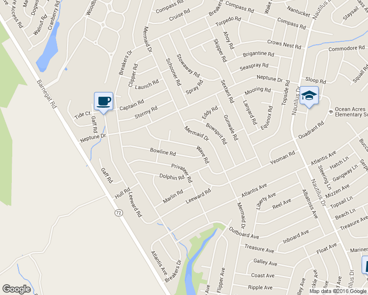 map of restaurants, bars, coffee shops, grocery stores, and more near 205 Wave Road in Stafford Township