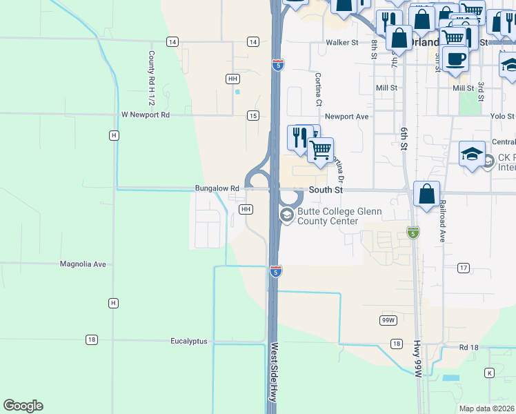 map of restaurants, bars, coffee shops, grocery stores, and more near 4324 County Road HH in Orland