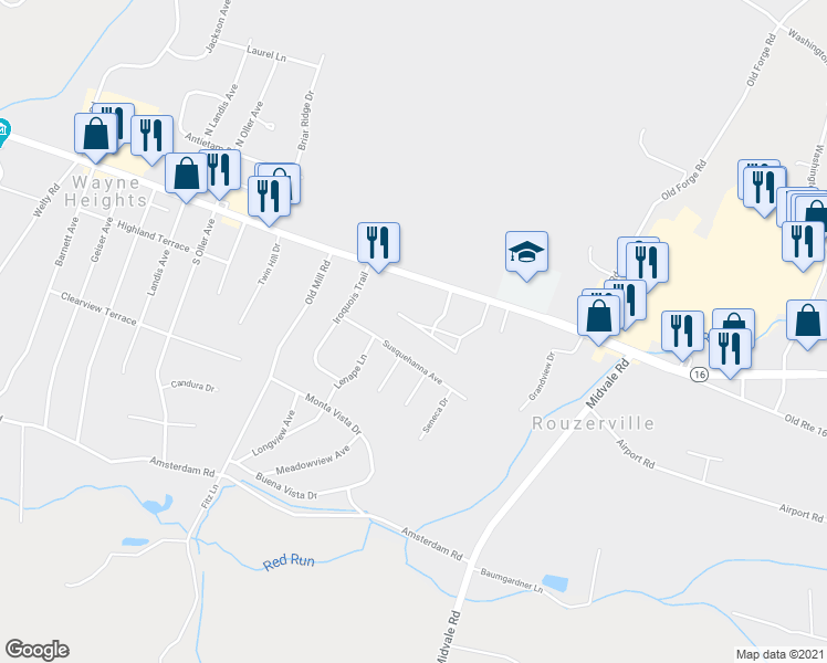 map of restaurants, bars, coffee shops, grocery stores, and more near 10646 Sunburst Gardens Drive in Waynesboro