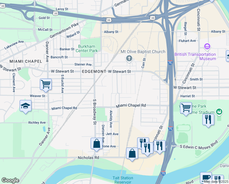 map of restaurants, bars, coffee shops, grocery stores, and more near 1241 Wisconsin Boulevard in Dayton