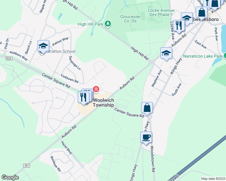 map of restaurants, bars, coffee shops, grocery stores, and more near 2606 Lexington Mews in Swedesboro