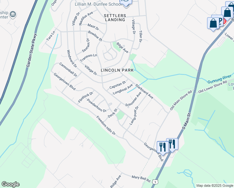 map of restaurants, bars, coffee shops, grocery stores, and more near 7 Longboat Ave in Barnegat Township