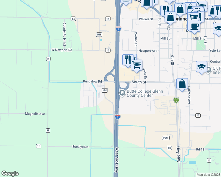map of restaurants, bars, coffee shops, grocery stores, and more near 4324 County Road HH in Orland
