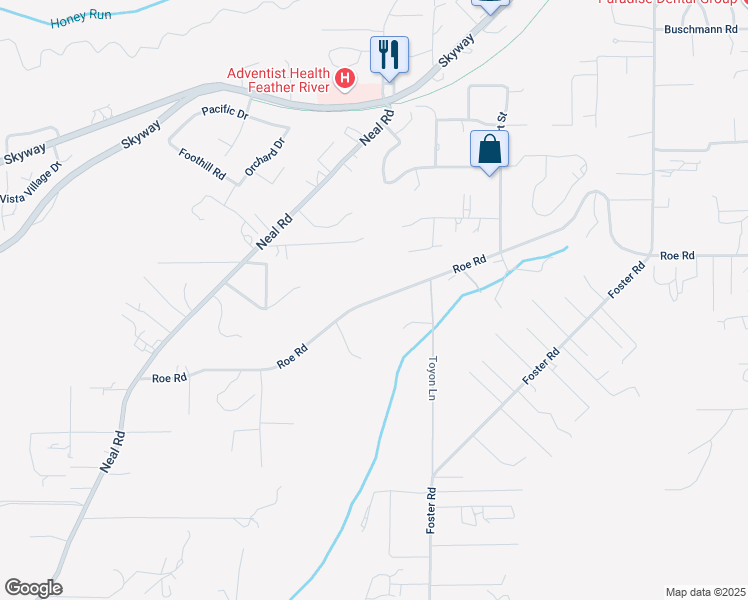 map of restaurants, bars, coffee shops, grocery stores, and more near 285 Roe Rd in Paradise