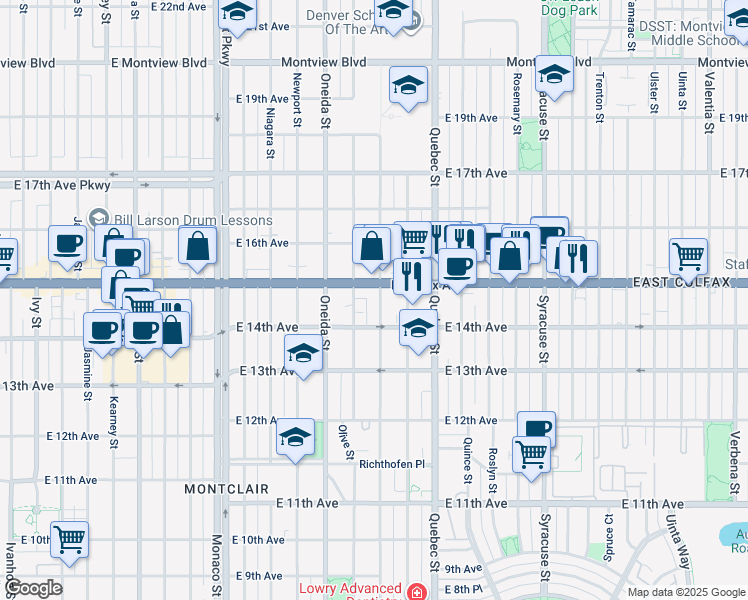 map of restaurants, bars, coffee shops, grocery stores, and more near in Denver