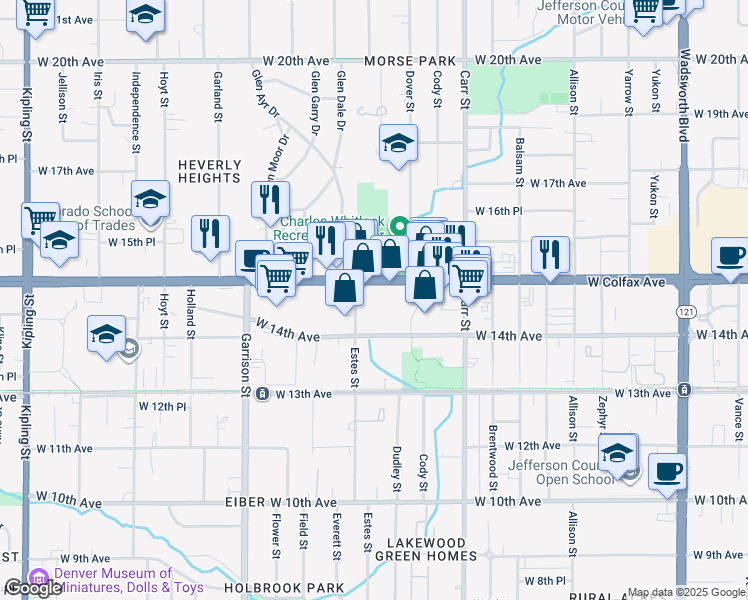 map of restaurants, bars, coffee shops, grocery stores, and more near 8700 Interstate 70 Business Loop in Lakewood