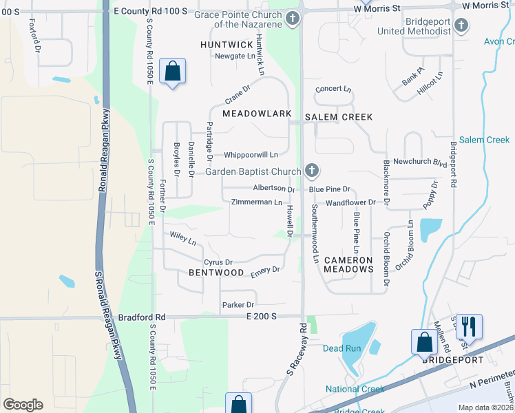 map of restaurants, bars, coffee shops, grocery stores, and more near 10851 Zimmerman Lane in Indianapolis