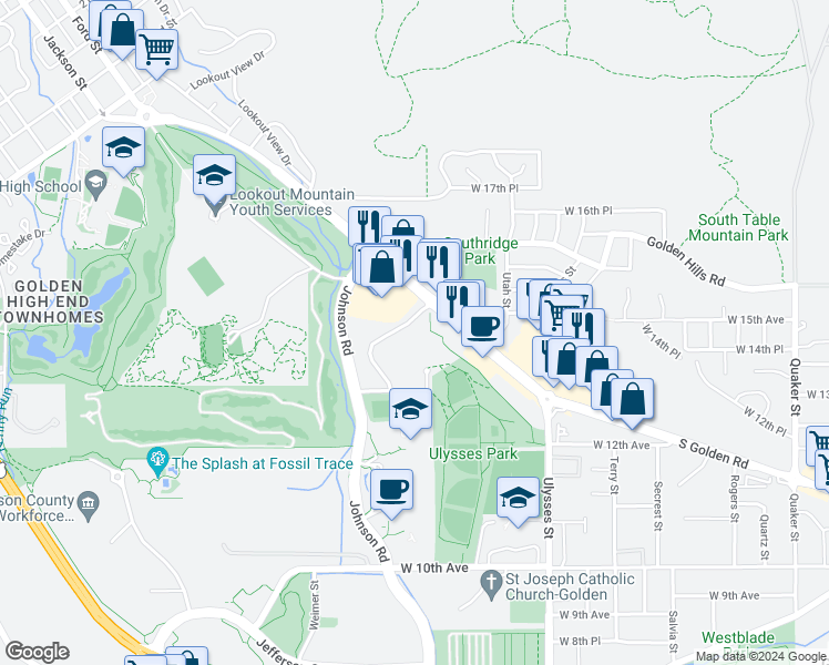 map of restaurants, bars, coffee shops, grocery stores, and more near 17609 Lunnonhaus Drive in Golden