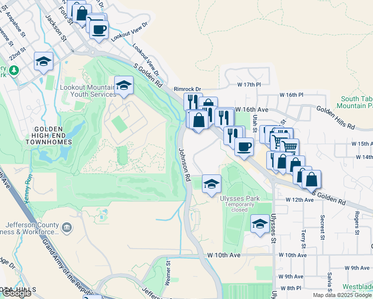 map of restaurants, bars, coffee shops, grocery stores, and more near 17857 Lunnonhaus Drive in Golden
