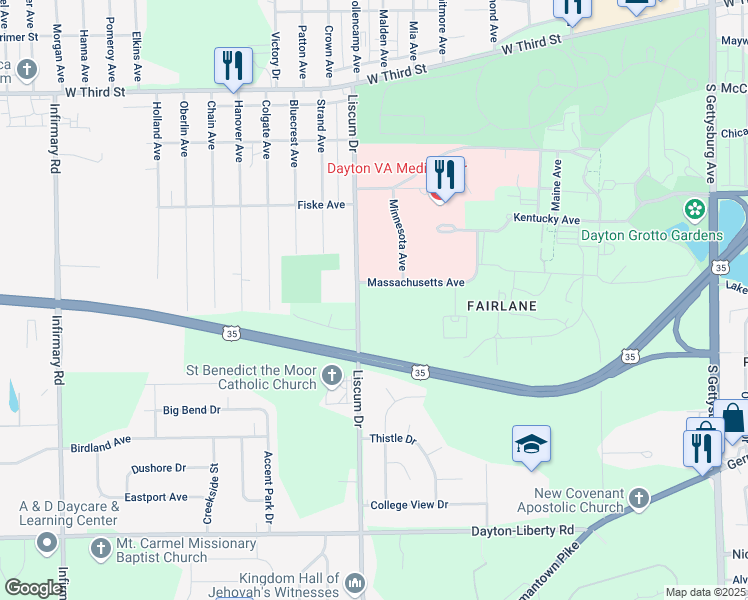 map of restaurants, bars, coffee shops, grocery stores, and more near 4100 W 3rd St in Dayton
