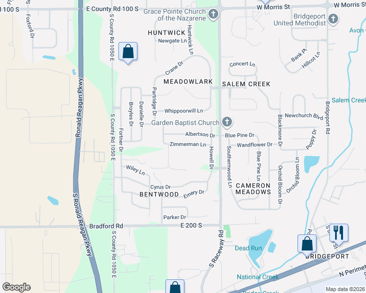 map of restaurants, bars, coffee shops, grocery stores, and more near 10851 Zimmerman Lane in Indianapolis