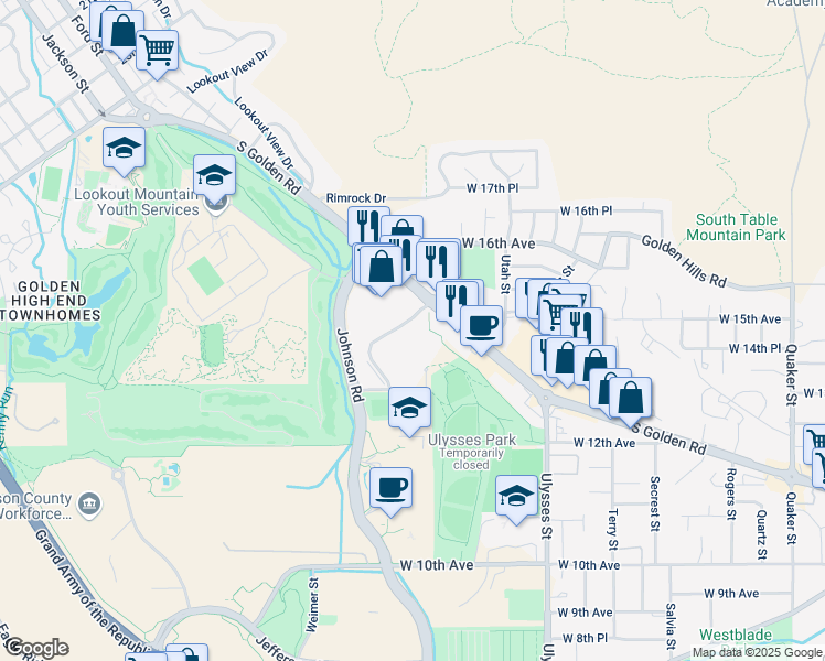 map of restaurants, bars, coffee shops, grocery stores, and more near 17631 Lunnonhaus Drive in Golden
